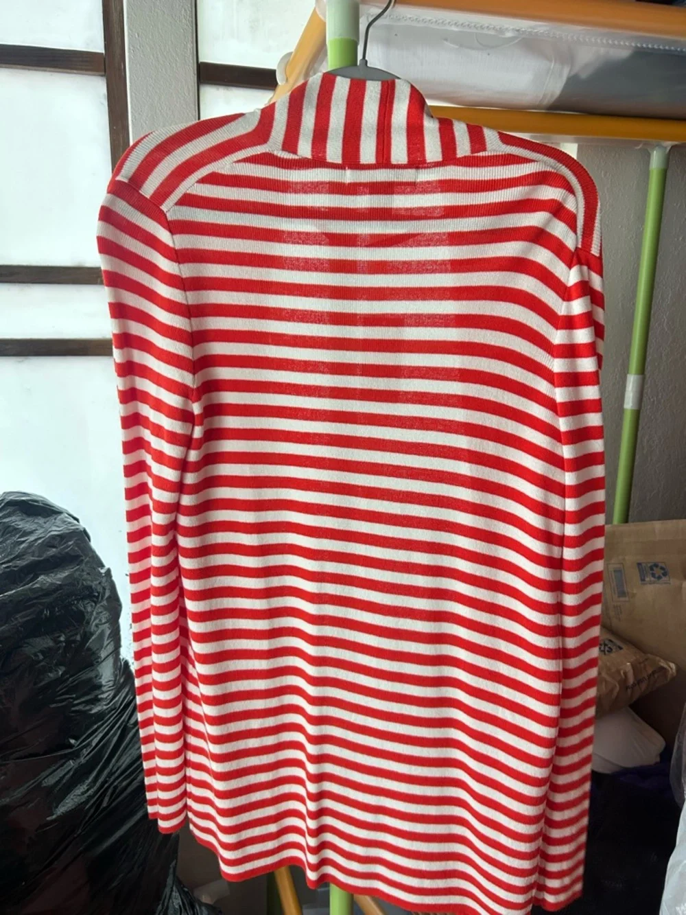Banana Republic Redish Orange & White Striped Open Cardigan - Picture 3 of 3